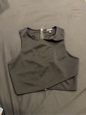 Express Women’s Black Cropped Cutout Zip Back High Neck Top Medium Worn Once